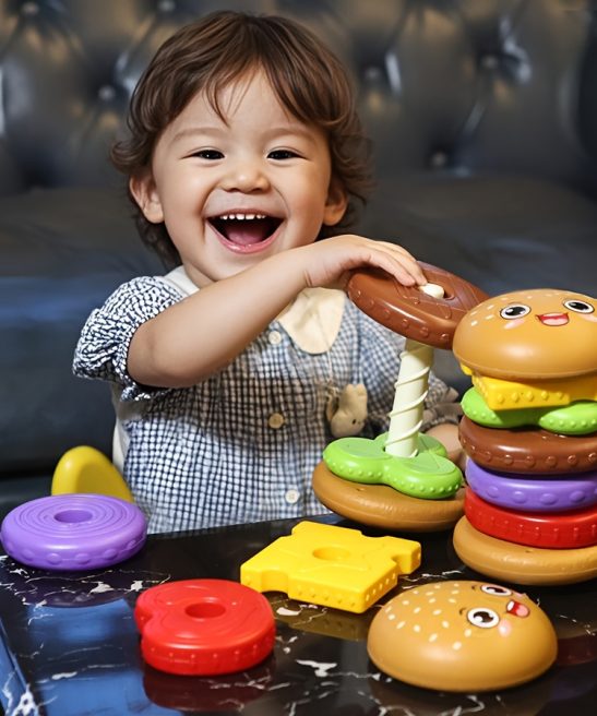 A Toy Designed Like a Stacked Hamburger, Featuring Vibrant Colors to Aid in Recognition, Enhance Hand-Eye Coordination, And Serve As a Rotating Puzzle. an Ideal Present for Birthdays, Christmas, Or Halloween, Suitable for Both Boys And Girls