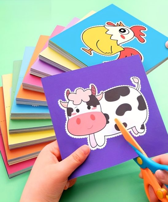96u002F120u002F240pcs Fun Paper-Cut Set, Paper Cutting, Paper Art, Scissor Skills Activity Cutting Book, Kids Scissors Crafts Kits with A Pair of Child-Safe Scissors