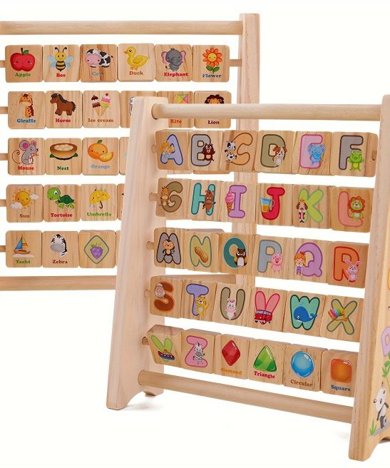 Wooden Alphabet Blocks & Abacus Activity Toy - Creative Thinking & Logic Development, Early Learning Educational Tool for Youngsters - Perfect Birthday, Halloween, Christmas Gift
