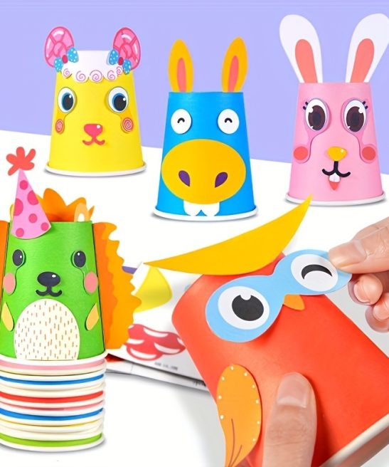Children 3D DIY Handmade Paper Cups Sticker Material Kit Whole Set School Art Craft Educational Toys